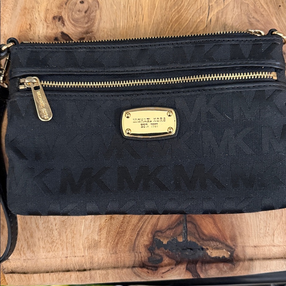 Michael Kors Black Clutch with Gold Hardware